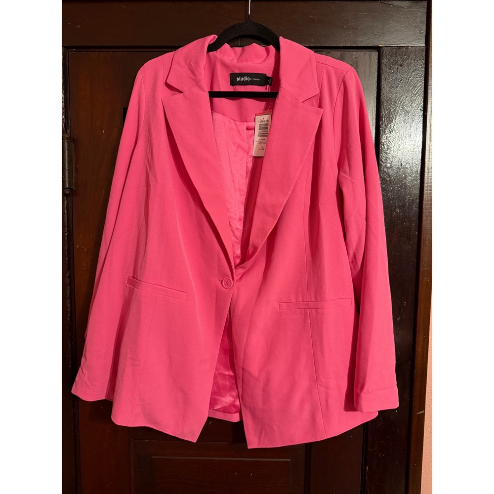 Torrid Studio Crepe Blazer Shocking Pink Notch Collar 1X 14-16 44670991 New